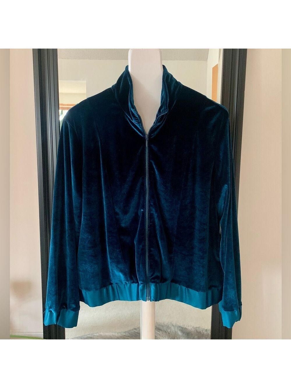 Velvet Zip-Front Jacket in Deep Teal